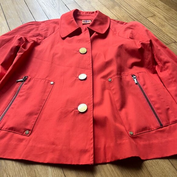 Tory Burch Size 10 Orange Poppy Curtis Button Front Collar Utility Trench Jacket - Picture 8 of 13